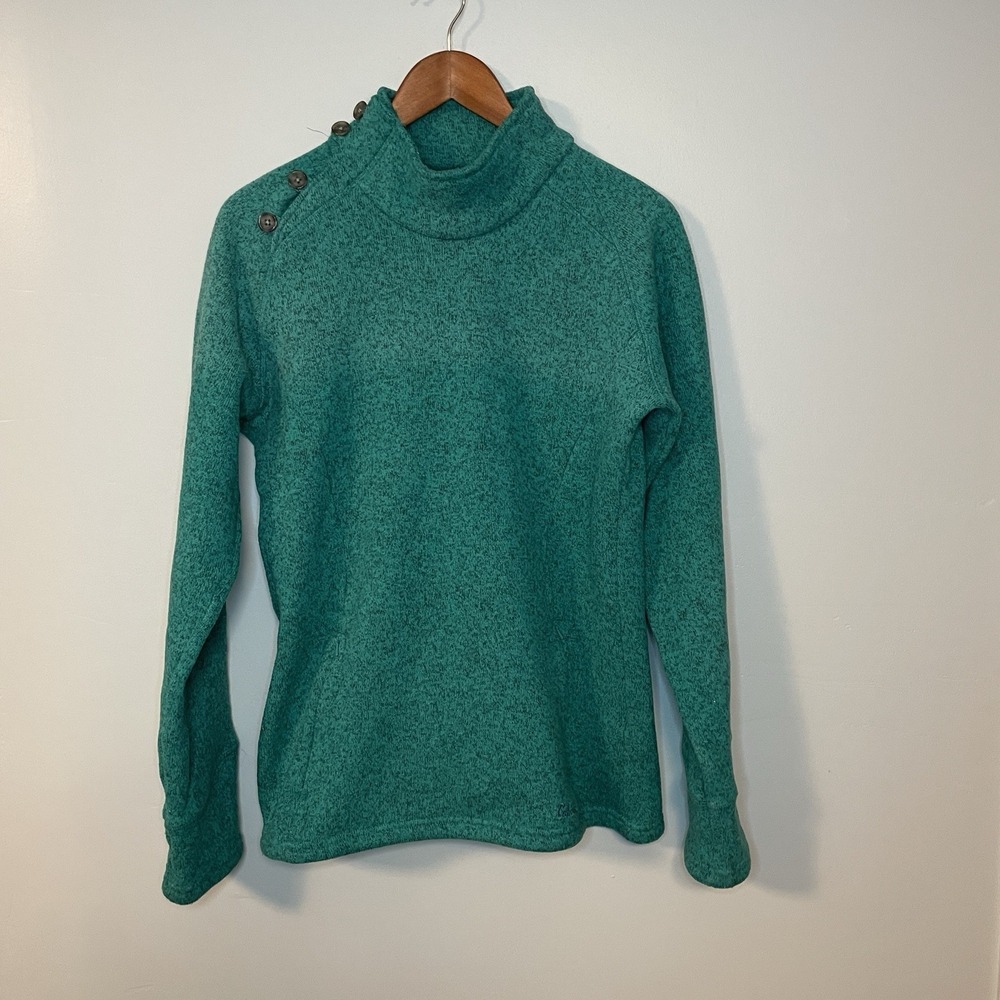 Cabelas Womens L Button‎ Neck Pullover Fleece-lined Knit Sweater Teal 2 Pocket